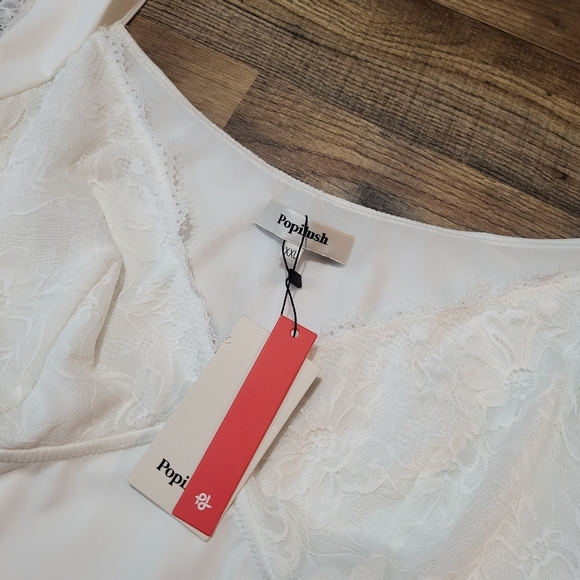 Popilush White Lace Cap Sleeve V Neck Shapewear Tummy Control Bodysuit Size XXL - Picture 7 of 11